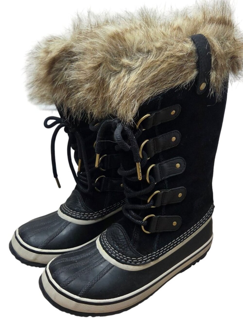 Sorel Joan of Arctic Black Suede Winter Snow Boots Tall Faux Fur Lined 7.5